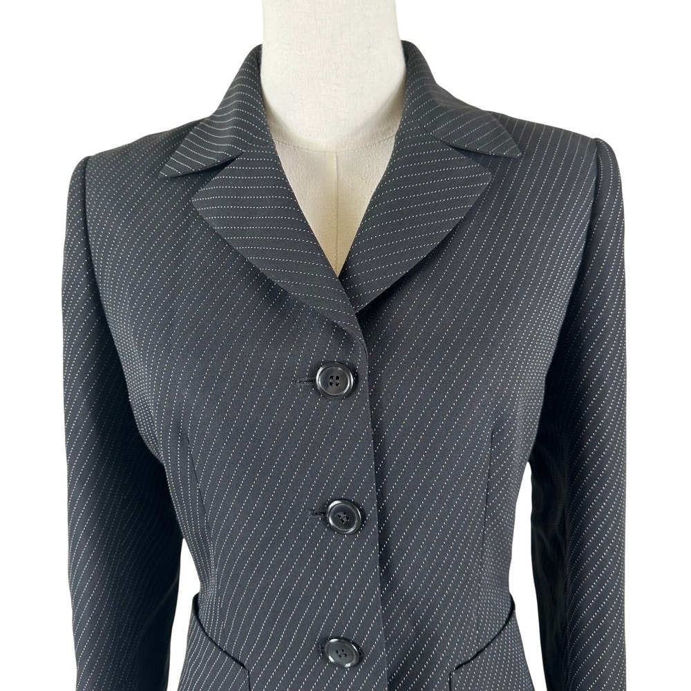 Kasper Skirt Suit Women 6P Black Pinstripe 2 Piece Blazer Set Work Office